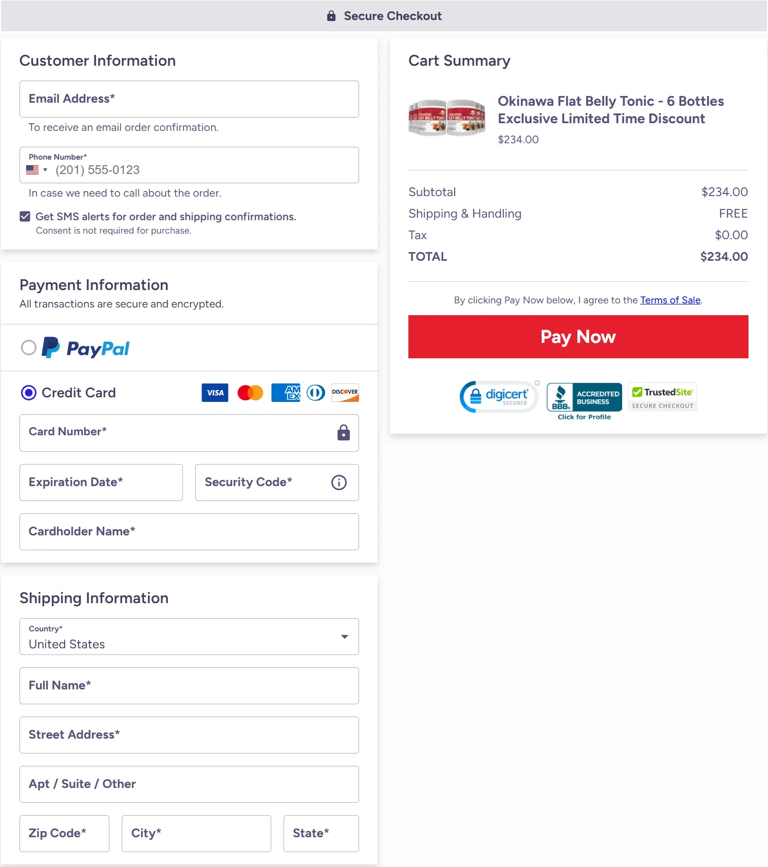 Okinawa Tonic checkout page